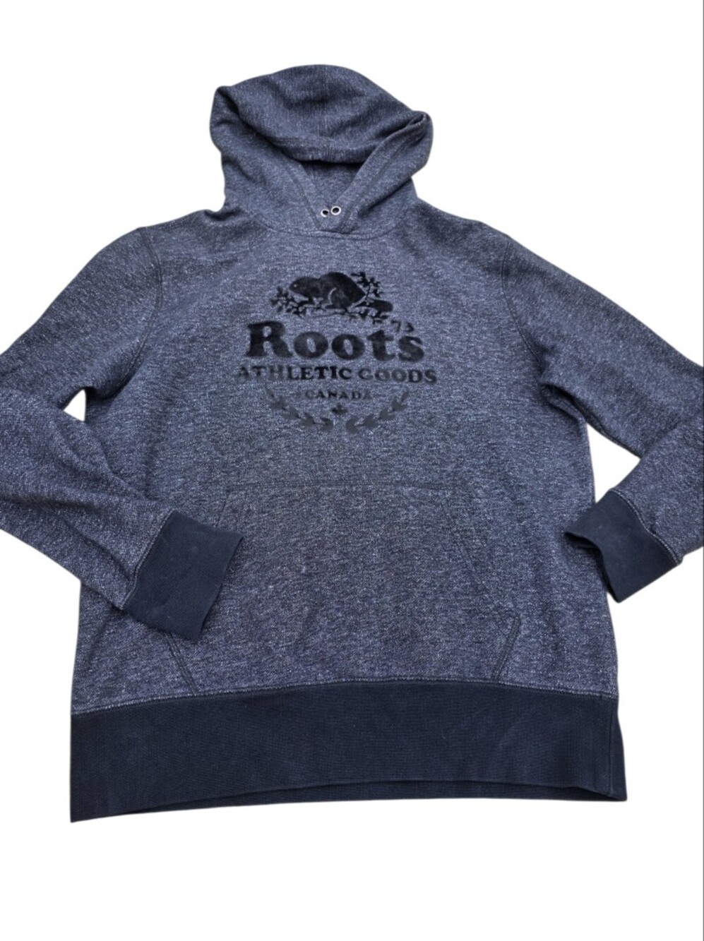 Roots Heathered Grey Black Pullover Hoodie with Logo